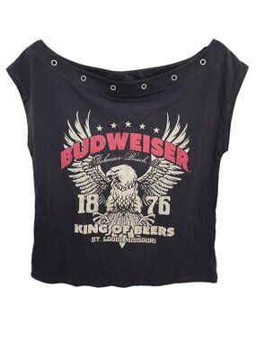 Budweiser Women’s Off The Shoulder Eagle Graphic T-Shirt with Grommets Med NWT